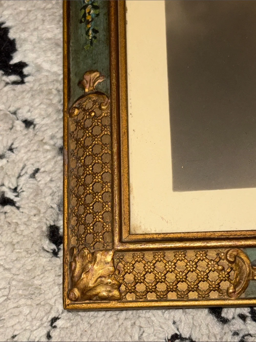 Vintage Women's Hair Styling Portrait Accessory - Gold and Green Frame
